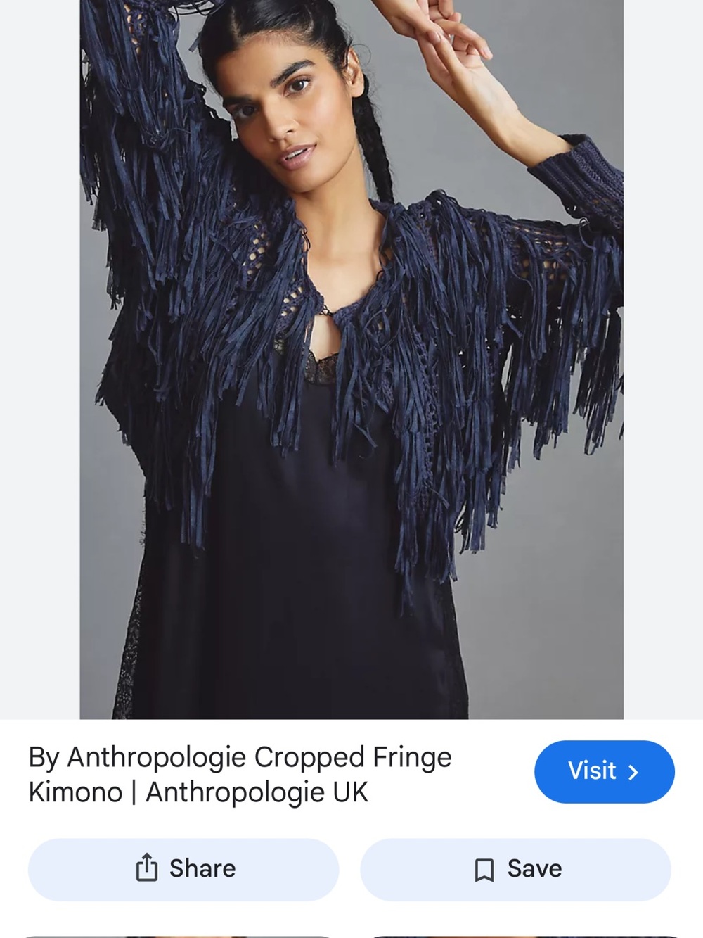 Anthropologie Maeve Navy Open-Weave Fringe Cardigan - one size